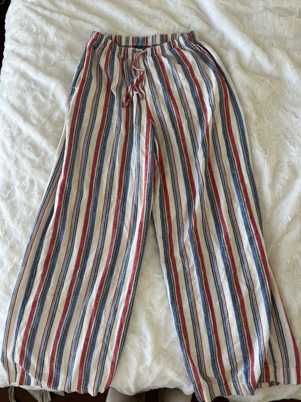 Old Navy linen blend High-Rise Wide Leg Striped Pants - Red, Blue, Green, Cream